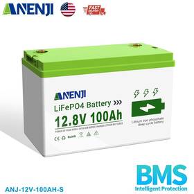 Anenji Anj-12v-100ah-s 12.8v 100ah Lithium Battery 12v Lifepo4 100a Bms For Rv Marine Solar System Us
