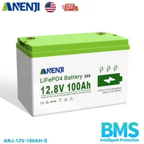 Anj-12v-100ah-s Anenji 12.8v 100ah Lithium Battery 12v Lifepo4 100a Bms For Rv Marine Solar System Us