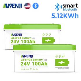 Anenji Anj-24v-100ah-s 2 2pcs 25.6v 100ah Lithium Battery 24v Lifepo4 100a Bms Bluetooth For Rv Home Us