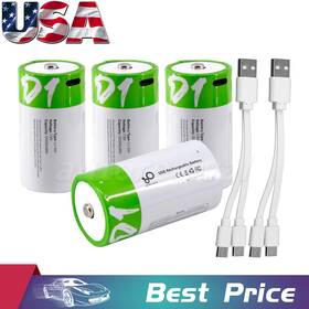 Autorevival 606278312670 4x Usb D Size Lithium Rechargeable Batteries 1.5v 12000mah With Fast Type C Cable