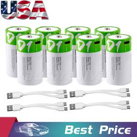 Autorevival 606278312694 8x Usb D Size Lithium Rechargeable Batteries 1.5v 12000mah With Fast Type C Cable