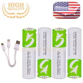 Bestpartsstore 617592064824 4pc Usb Aa 1.5v Lithium Ion Rechargeable Li-ion Battery Fast Charge Type C Cable