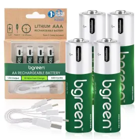Bgreen 601960334947 Usb Rechargeable Aaa Batteries 4-pack Eco-friendly Long-lasting Power Bgreen 601960334947 Usb Rechargeable Aaa Batteries 4-pack Eco-friendly Long-lasting Power