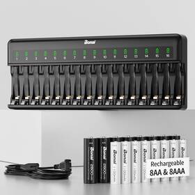 Bonai 705353850028 Rechargeable Aa And Aaa Batteries With Charger 8 X 2800mah 1100m