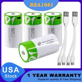 Bza1081 617592058878 4x Usb D Size Lithium Rechargeable Batteries 1.5v 12000mah With Fast Type C Cable