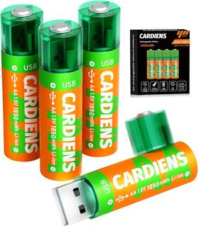 Cardiens Cds-005-aazc Rechargeable Aa Batteries Usb Is Built In 1850 Mwh Lithium Batte
