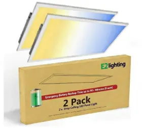 E2 Lighting 850022294761 2 Pack 2x4 Led Flat Panel Light With Emergency Battery Backup 30w-40w-50w Wat