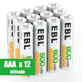 12counts Ebl 750139697762 Ni-mh Rechargeable Aaa Batteries 1.2v With Storage Box 800mah 12counts Ebl 750139697762 Ni-mh Rechargeable Aaa Batteries 1.2v With Storage Box 800mah