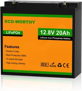 Eco-worthy 744110174144 12v 20ah Lifepo4 Lithium Battery 4000 Deep Cycle Rechargeable Batte