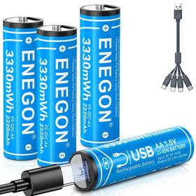Enegon 721295893190 4-pack Usb Aa Rechargeable Batteries 1.5v Lithium Ion Fully Charged Inch