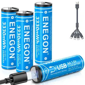 Enegon 721295893190 4-pack Usb Aa Rechargeable Batteries 1.5v Lithium Ion Fully Charged Inch