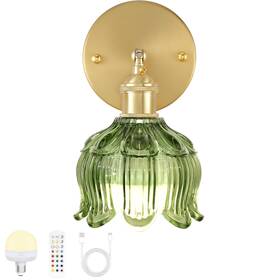 Ffvu B0dfvh7yc1 Vintage Battery Wall Sconce With Flower Lampshade Rechargeable Powe