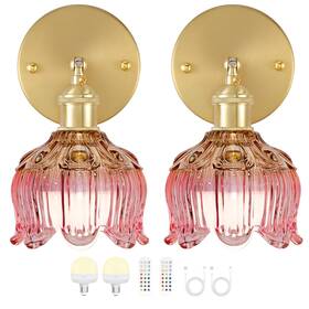 Ffvu B0f1kmwg1f Vintage Battery Wall Sconce With Flower Lampshade Rechargeable 15-color