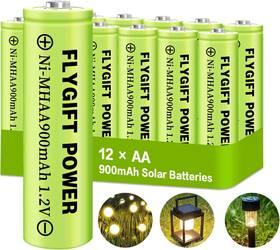 Flygift 744759276018 Aa Rechargeable Batteries Solar Battery For Lights 900mah 12 P