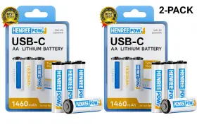 Henreepow 313099016099 2-pack Rechargeable 8x Aa Batteries Usb Lithium Battery 1.5h C Fast Charging Henreepow 313099016099 2-pack Rechargeable 8x Aa Batteries Usb Lithium Battery 1.5h C Fast Charging