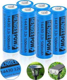 Henreepow 445033534505 Lifepo4 Battery 14430 3.2v Rechargeable Solar Batteries 500mah