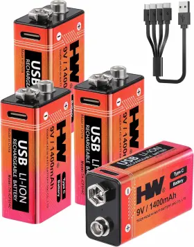 Hw 313042954980 9 Volt Batteries 4 Pack 1400mah Rechargeable Lithium Battery 9v With Usb C F