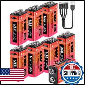 Hw B0ft1b4gfv 9v Rechargeable Lithium Battery 8 Pack 1400mah 9 Volt Batteries Usb C Fast Ch