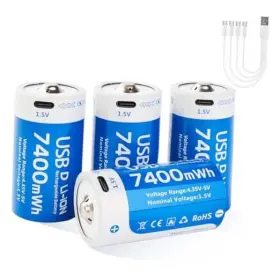 Tcd-7400-4p Insziii Rechargeable D Batteries 4 Pack 7400mwh Long-lasting Size Lithium