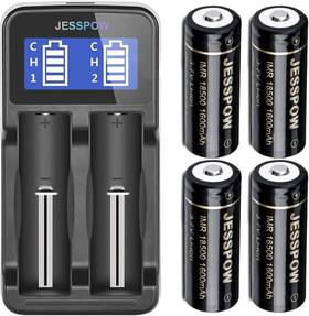 Jesspow 445027312379 18500 Rechargeable Batteries 4 Pack With Charger Imr