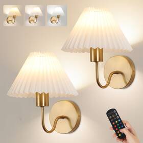 Keluoly B0dh8y38p9 Wireless Wall Sconce Set Of 2 Pleated Shade Rechargeable Battery Operated