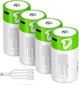 Letoom 705353990984 D Batteries Rechargeable 4 Pack With4 In 1 Usbc Charging Cable Size Cell Lithi