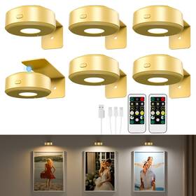 Lightbiz B0f2h8fcct 6pcs Picture Lights 3 Colors Paintings Light Rechargeable Battery Wall Dim