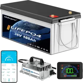 Mehrpow 717690263850 105ah 36v Lithium Golf Cart Battery 200a Bluetooth Bms 25a Charger For