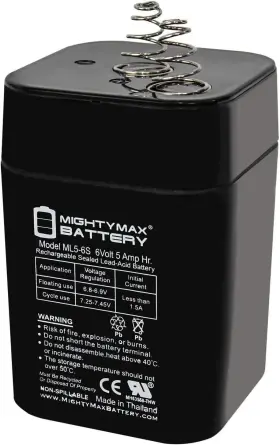 3467007 Mighty Max Battery Ml5-6s -6 Volt 5 Ah Spring S2 Terminal Rechargeable Sla Agm 3467007 Mighty Max Battery Ml5-6s -6 Volt 5 Ah Spring S2 Terminal Rechargeable Sla Agm