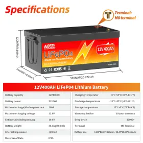 Mos12400-400 Moseworth 12v 400ah Lifepo4 Deep Cycle Lithium Battery 200a Bms Rv Solar Off-grid Marine Mos12400-400 Moseworth 12v 400ah Lifepo4 Deep Cycle Lithium Battery 200a Bms Rv Solar Off-grid Marine