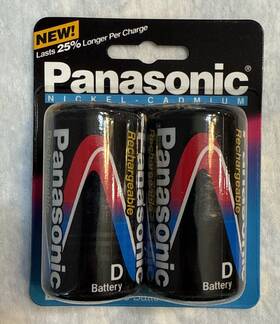 Panasonic 073096900370 Nickel Cadmium Rechargeable Batteries 2 D New Sealed P-1spa/2b