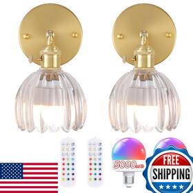 Shenmoyl B0dk2w4s98 Vintage Battery Operated Wall Sconce With Clear Tulip Glass Lampshade 5