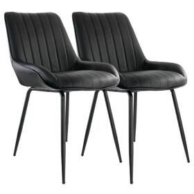 Sigmastek 853592005096 Elm-2602-blk Elama Black Faux Leather Tufted Chair Set With Metal Legs