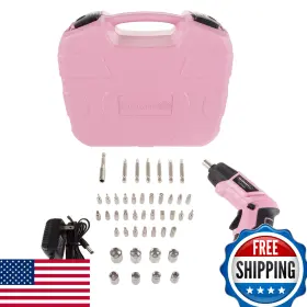 B07bbhz4gs Stalwart Pink Pivoting Electric Screwdriver 45-piece Cordless Power Tool 3.6v Ba