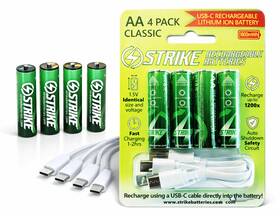 Strike Batteries 369999934743 Aa Classic 4pack Rechargeable Li-ion Battery Portable With Usb-c 1.5v 1800mwh