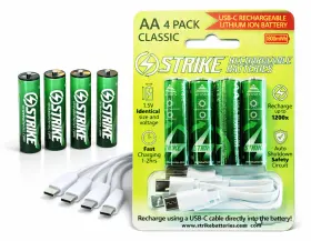 1800mwh Strike Batteries 369999934743 Aa Classic 4pack Rechargeable Li-ion Battery Portable With Usb-c 1.5v