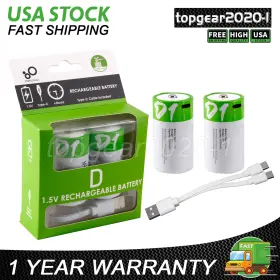 Topgear2020-1 617592527343 2x Usb D Size Lithium Rechargeable Batteries 1.5v 12000mah With Fast Type C Cable