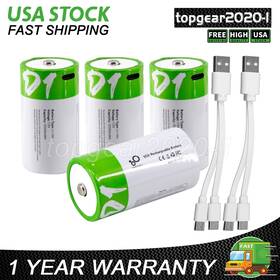 Topgear2020-1 617592527350 4x Usb D Size Lithium Rechargeable Batteries 1.5v 12000mah With Fast Type C Cable