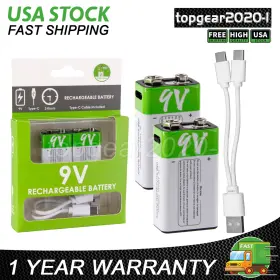 Topgear2020-1 617592527367 2x 9v 9 Volt Li-ion Usb Rechargeable Battery 650mah Lithium Ion Charge Cable Topgear2020-1 617592527367 2x 9v 9 Volt Li-ion Usb Rechargeable Battery 650mah Lithium Ion Charge Cable