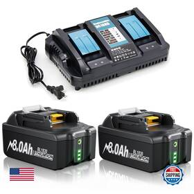 Turpow B0g2gv1pwx Upgraded 8.0ah Replacement For Makita 18v Battery Double Rapid Charger