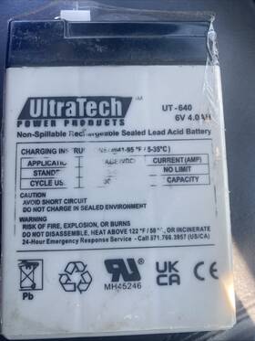 Ultratecj 690113064039 Ultratech 6 Volt 4 Amp Sla Battery F1 Terminal Ut640 Im-640 6v 12ah New