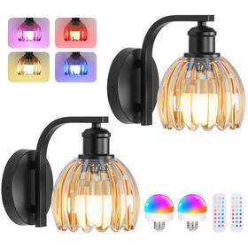 Verron B0f1fkyvd6 Rechargeable Battery Operated Wall Sconce Set With Amber Glass Lampshades 2-pack