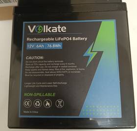 Volkate 840140933475 12v Rechargeable Life Po4 Battery 6ah 7.6 8wh