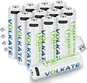 Ubc-4pkaa Volkate 12 Pack Usb Aa Lithium Ion Rechargeable Batteries 1.5v 4000mwh Type C Cable