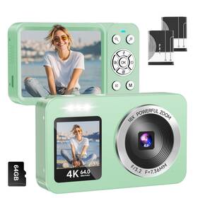 Wabl B0f59wgnt1 Digital Camera 4k 64mp Uhd Dual Screens 18x Zoom Portable Small P