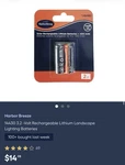 Harbor Breeze / Portfolio Rechargeable 14430 Lithium Batteries 3.2V 400MAH 2CT New. Price: $13.00.