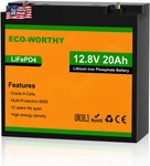 Eco-worthy 12V 20AH LIFEPO4 Lithium Battery, 4000+ Deep Cycle Rechargeable New. Price: $73.92.