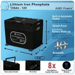 Aims Power LFP12V135A Lithium Battery 135AH With Wake Up Heater New. Price: $747.00.