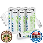 Volkate 4000MWH Lithium Batteries Aa Rechargeable, 8 Pack 1.5V High Capacity Usb New. Price: $60.73.